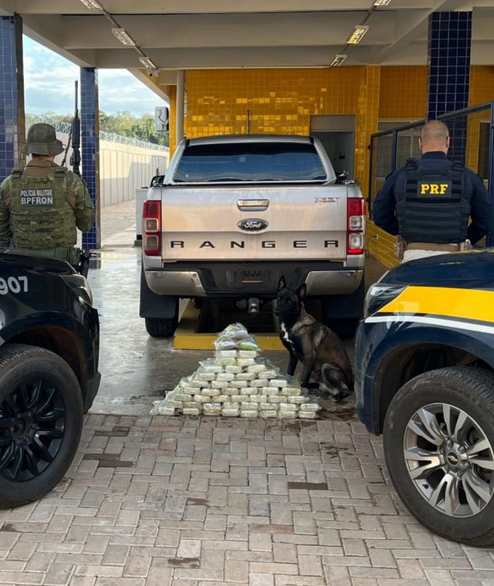 AÇÃO CONJUNTA ENTRE BPFRON E PRF RESULTA EM PRISÃO DE UM HOMEM COM VEÍCULO CARREGADO COM CARGA MILIONÁRIA DE PASTA BASE E HAXIXE