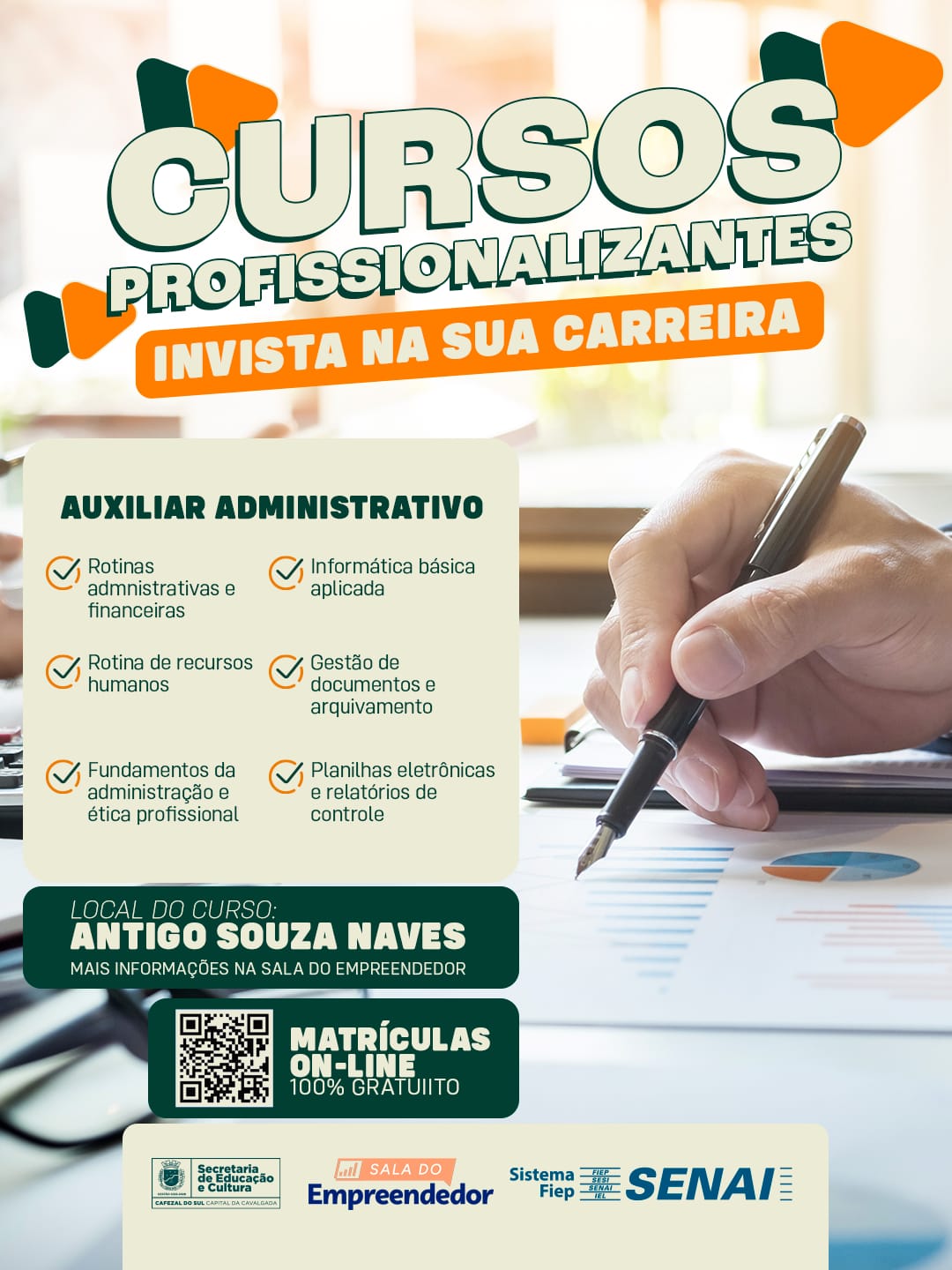 Prefeitura de Cafezal do Sul oferece curso gratuito de Auxiliar Administrativo em parceria com o Senai